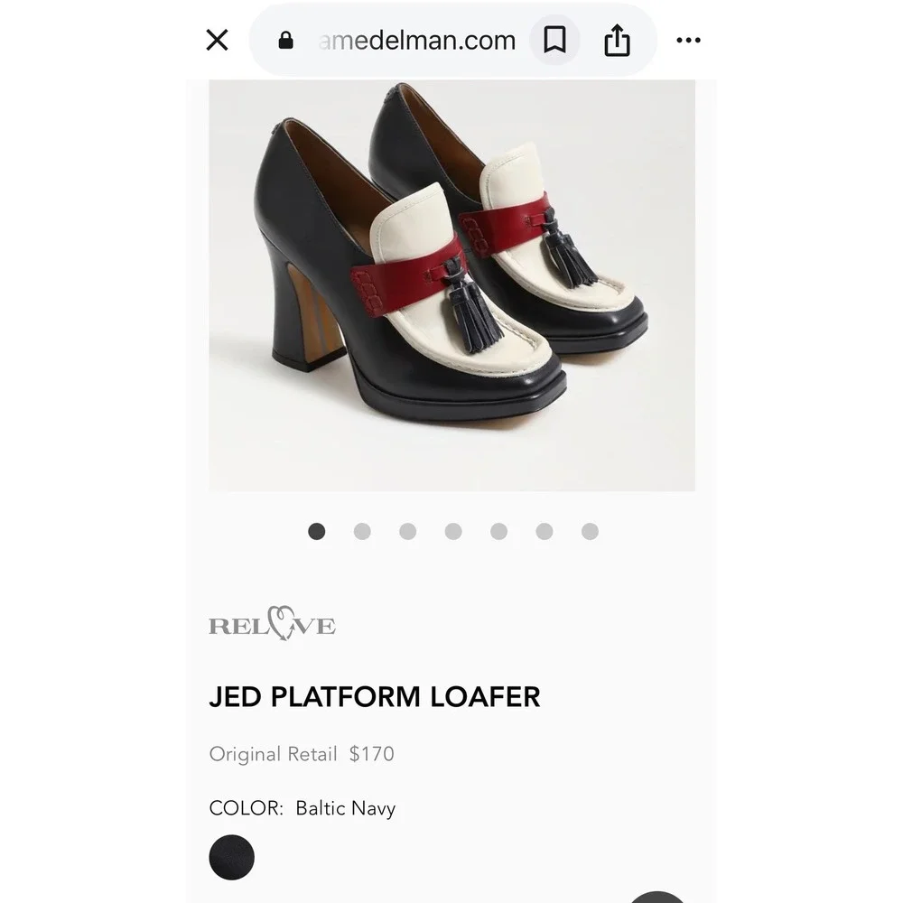 Sam Edelman Womens Jed Leather Platform Tassel Loafer Block Heel  Navy Cream 8.5 - Picture 6 of 11